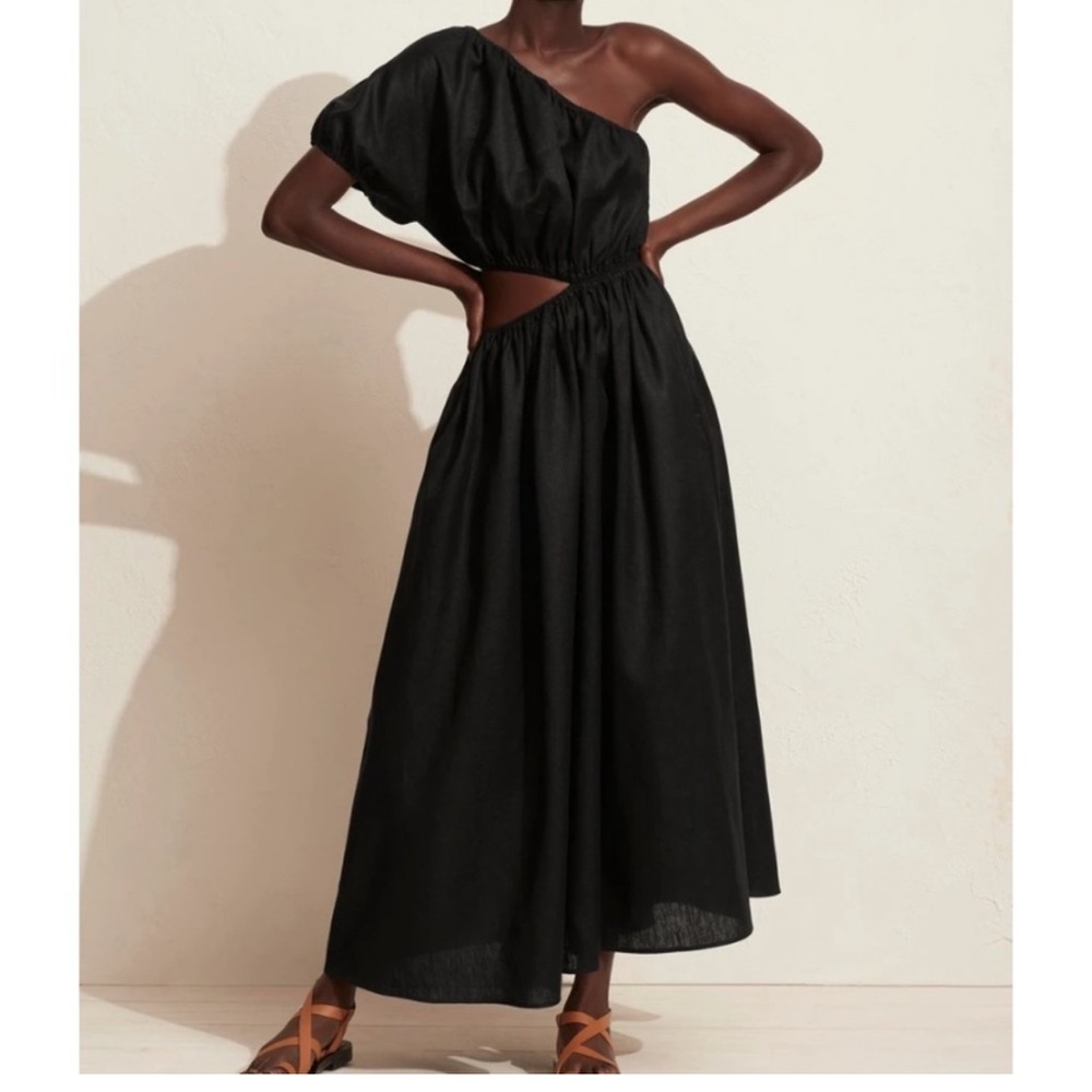MATTEAU COCOON DRESS BLACK COTTON ONE SHOULDER CUTOUT SIDE MAXI SKIRT US4